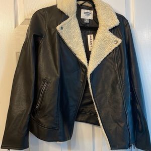 NWT Old Navy leather jacket with Sherpa collar